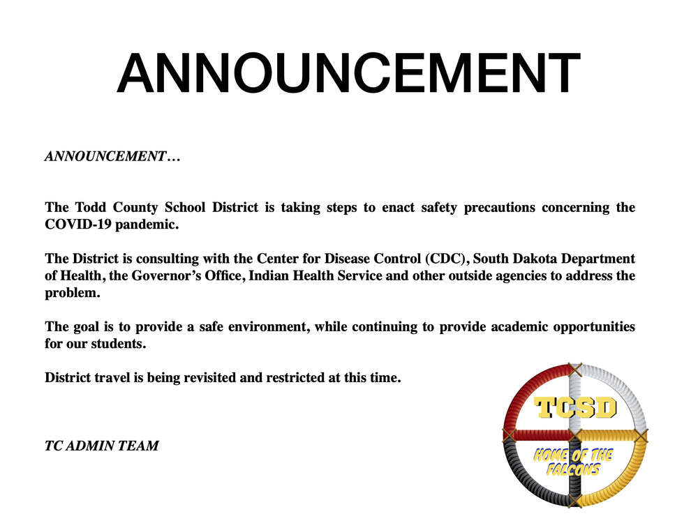 ANNOUNCMENT TCSD PRECAUTIONS COVID-19