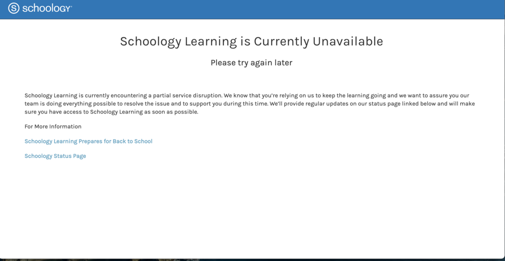 Schoology unavailable